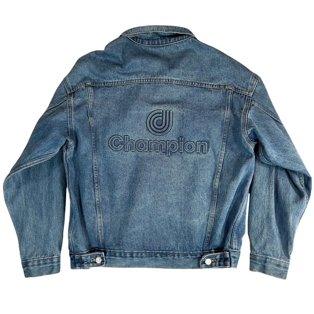 Champion Vintage Denim Trucker Jacket Blue Made in USA Large Back Logo Small